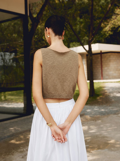 Stylish White Sleeveless Crop Top with Soft Fabric and Tailored Fit - Jamota