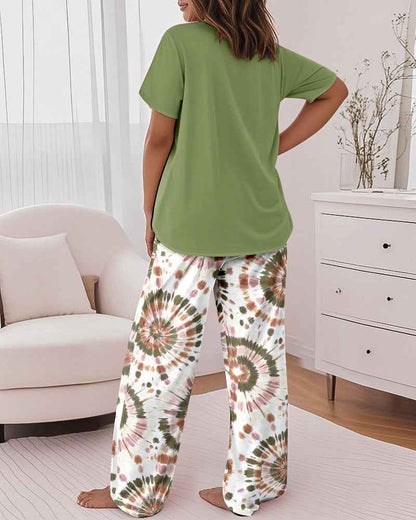 Women's Faith Print Pajama Set with Tie Dye Pants | Comfortable Lounge - Jamota