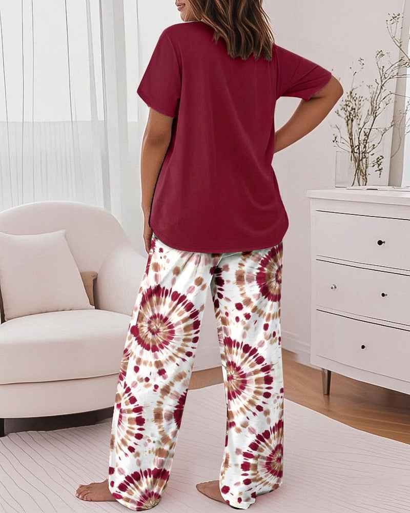 Women's Faith Print Pajama Set with Tie Dye Pants | Comfortable Lounge - Jamota