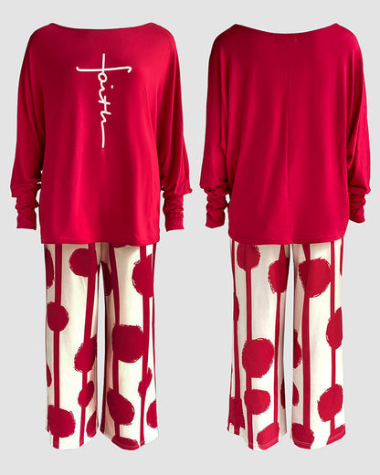 Women's Batwing Sleeve Lounge Set with Striped Pants | Comfortable Out - Jamota