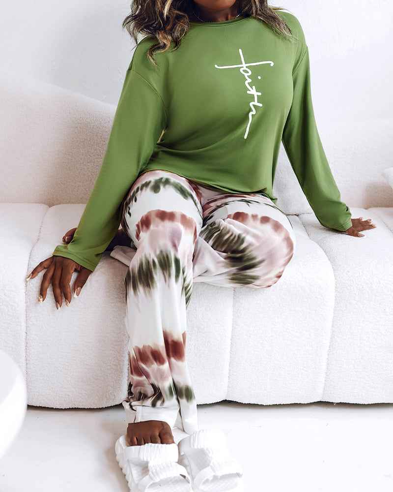 Women's Soft Long Sleeve Pajama Set with Ombre Pants | Cozy Loungewear - Jamota