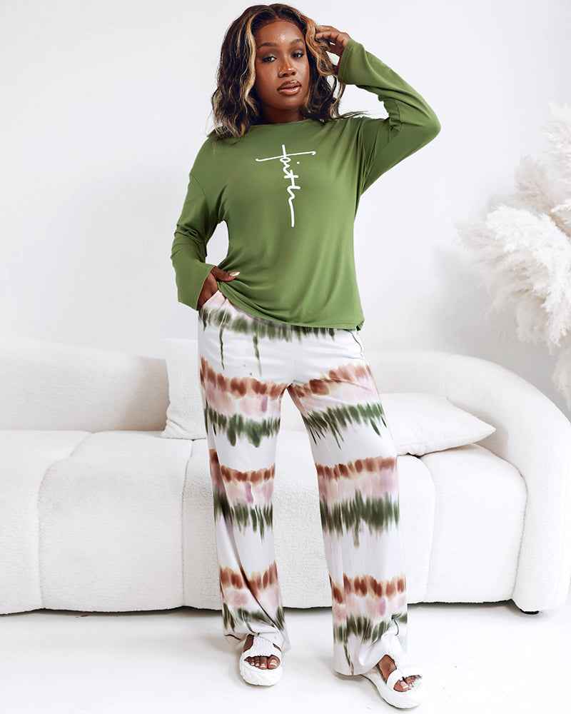 Women's Soft Long Sleeve Pajama Set with Ombre Pants | Cozy Loungewear - Jamota