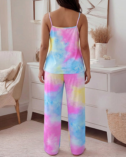 Professional Tie Dye Pajama Set | Adjustable Cami & Relaxed Wide Leg P - Jamota