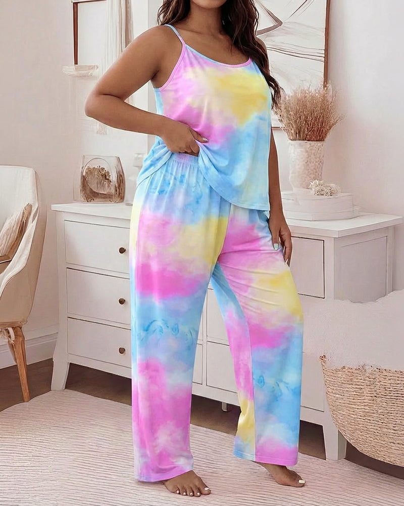Professional Tie Dye Pajama Set | Adjustable Cami & Relaxed Wide Leg P - Jamota