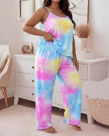 Professional Tie Dye Pajama Set | Adjustable Cami & Relaxed Wide Leg P - Jamota