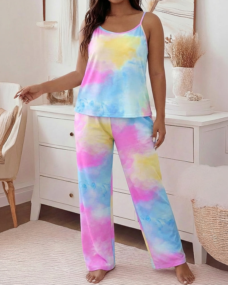 Professional Tie Dye Pajama Set | Adjustable Cami & Relaxed Wide Leg P - Jamota