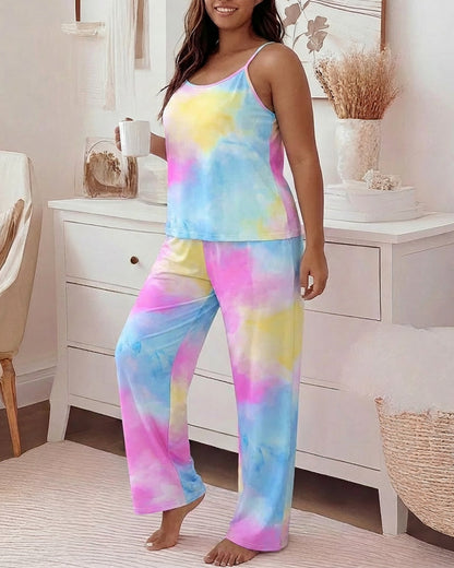 Professional Tie Dye Pajama Set | Adjustable Cami & Relaxed Wide Leg P - Jamota