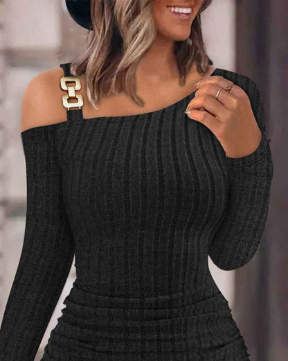 Chic Black Bodycon Dress with Elegant Sleeves and Stretch Fabric - Jamota