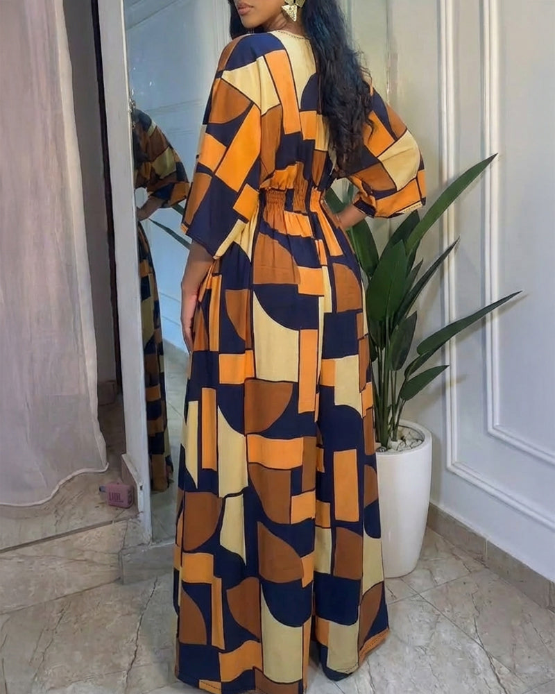 Chic Colorblock Geometric Jumpsuit with Belted Waist and Pockets - Jamota