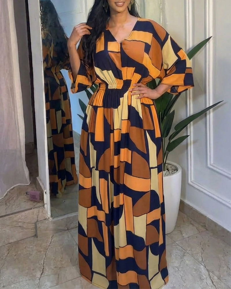 Chic Colorblock Geometric Jumpsuit with Belted Waist and Pockets - Jamota