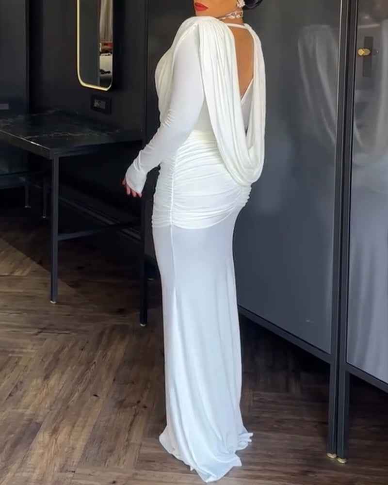 Elegant Backless Black Maxi Dress with Adjustable Straps & Flowing Sil - Jamota