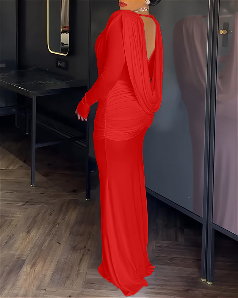 Elegant Backless Black Maxi Dress with Adjustable Straps & Flowing Sil - Jamota