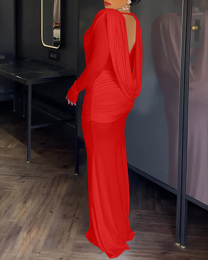 Elegant Backless Black Maxi Dress with Adjustable Straps & Flowing Sil - Jamota