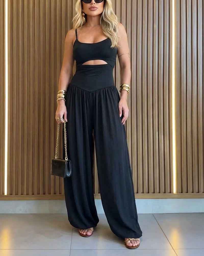 Elegant Backless Summer Jumpsuit with Adjustable Straps & Wide Leg