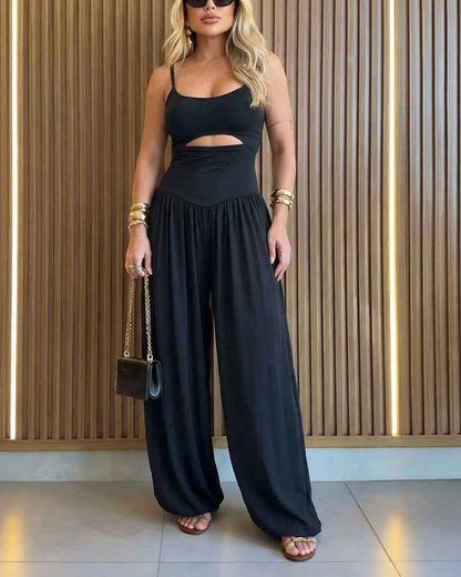 Elegant Backless Summer Jumpsuit with Adjustable Straps & Wide Leg