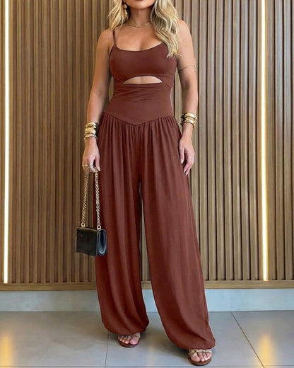 Elegant Backless Summer Jumpsuit with Adjustable Straps & Wide Leg