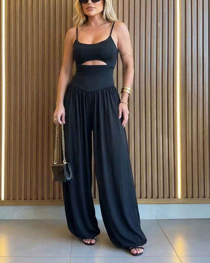Elegant Backless Summer Jumpsuit with Adjustable Straps & Wide Leg