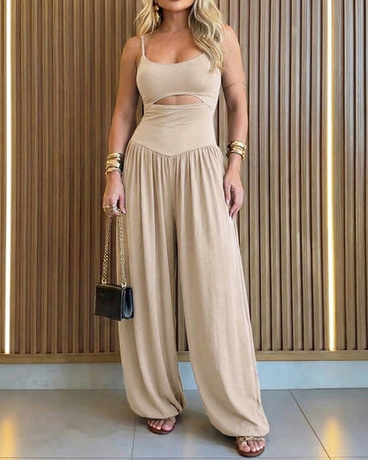 Elegant Backless Summer Jumpsuit with Adjustable Straps & Wide Leg