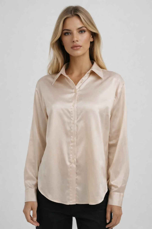 Elegant White Silk Blouse with Tailored Fit and Button Details - Jamota