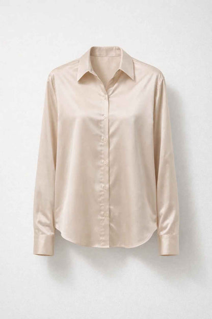 Elegant White Silk Blouse with Tailored Fit and Button Details - Jamota