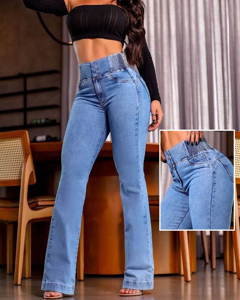 Stylish High-Waist Wide Leg Jeans with Comfortable Stretch Fabric - Jamota