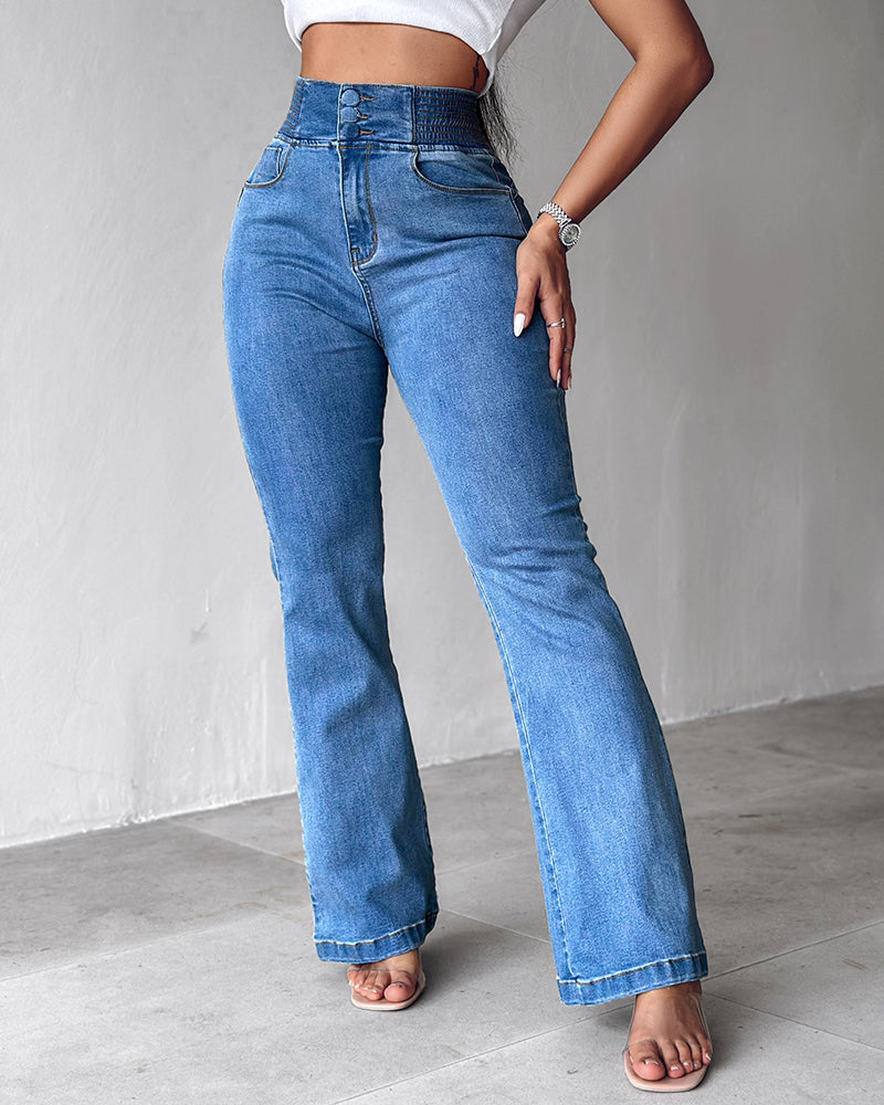 Stylish High-Waist Wide Leg Jeans with Comfortable Stretch Fabric - Jamota