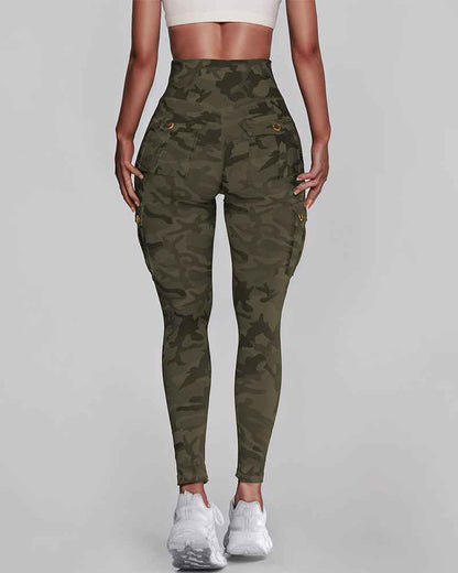 Trendy Camouflage High-Waist Leggings with Pockets and Stretch Fabric - Jamota