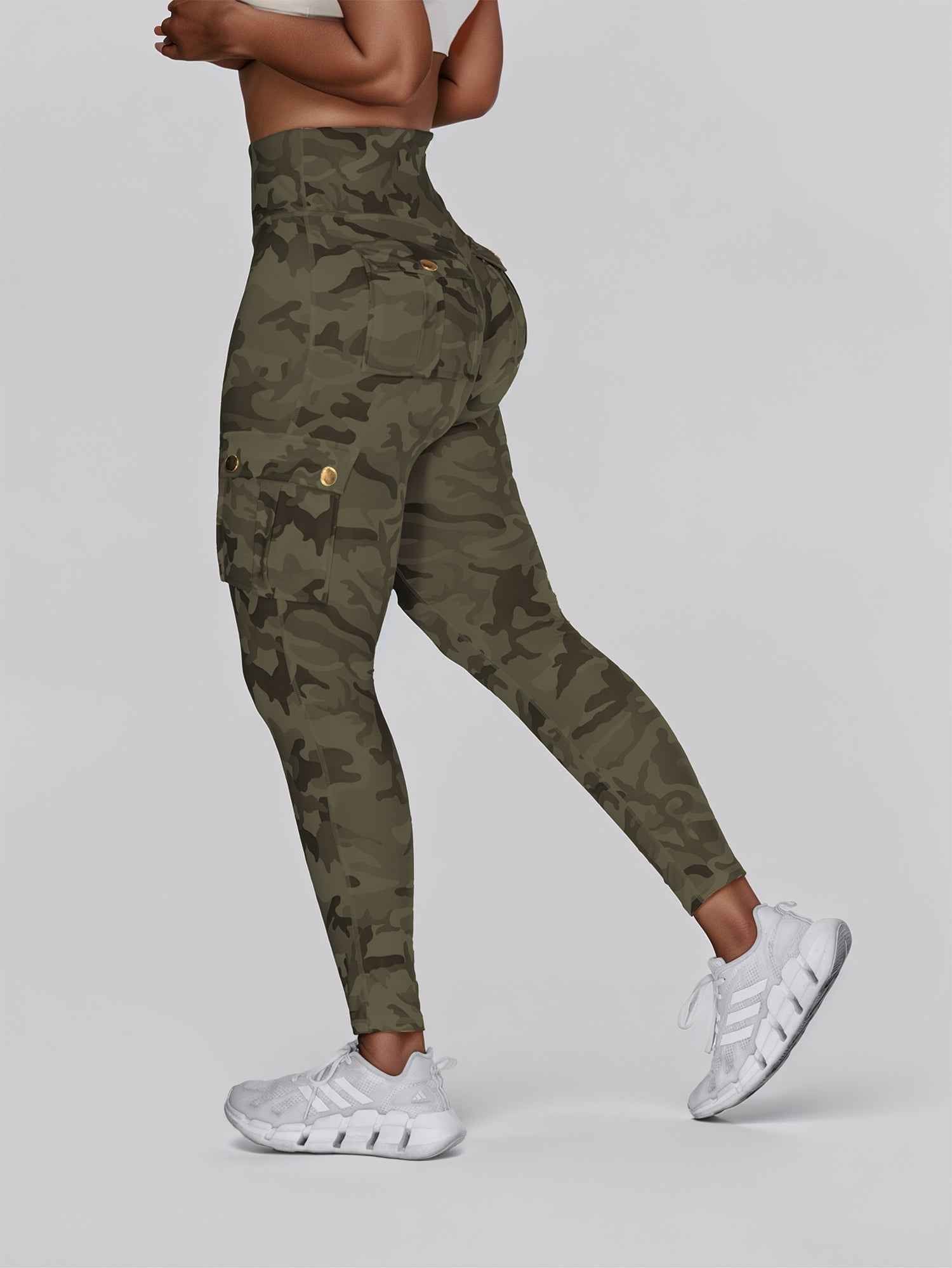 Trendy Camouflage High-Waist Leggings with Pockets and Stretch Fabric - Jamota