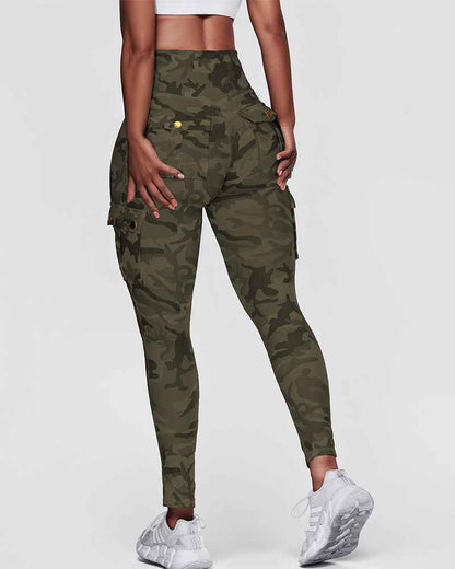 Trendy Camouflage High-Waist Leggings with Pockets and Stretch Fabric - Jamota