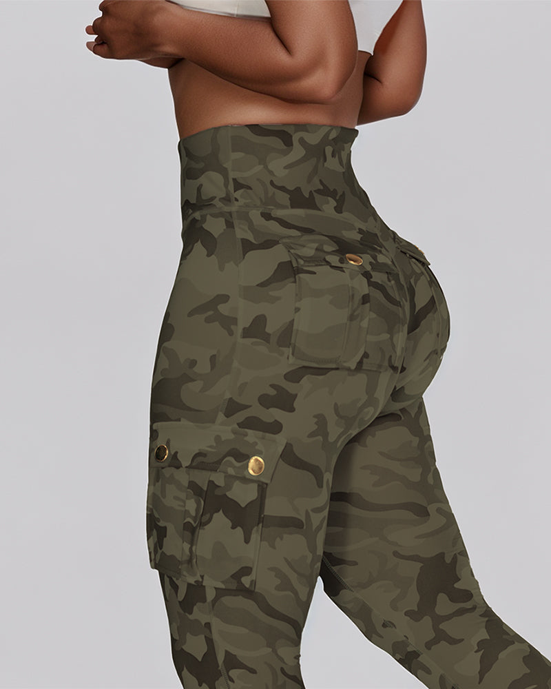 Trendy Camouflage High-Waist Leggings with Pockets and Stretch Fabric - Jamota