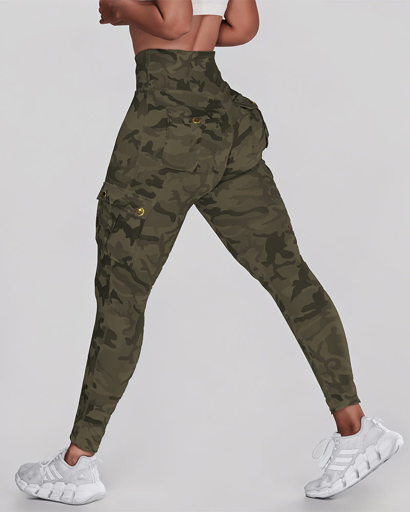 Trendy Camouflage High-Waist Leggings with Pockets and Stretch Fabric - Jamota