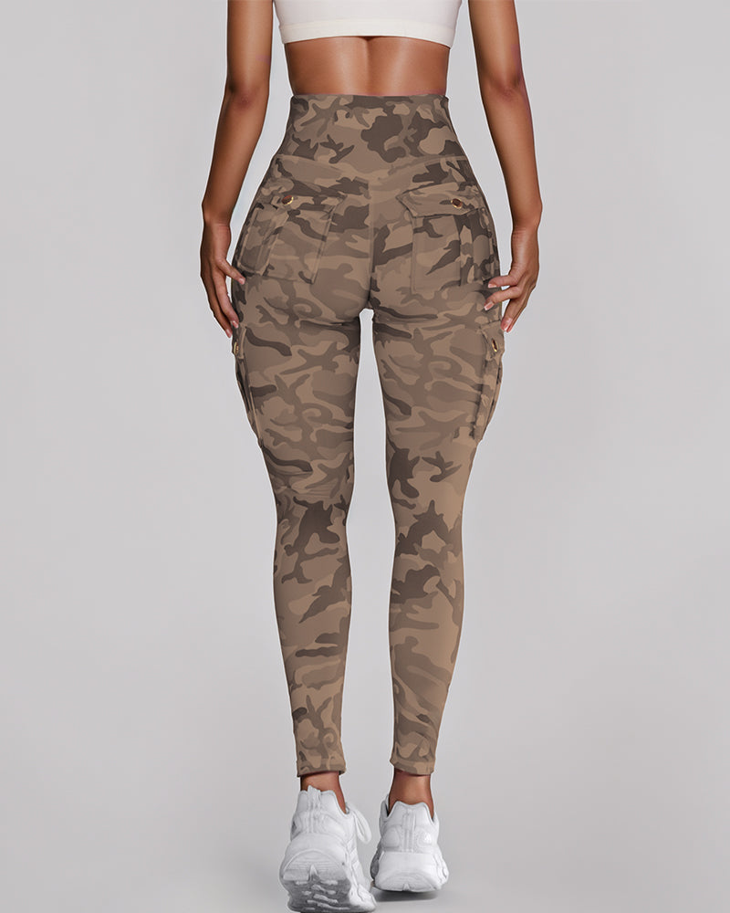 Trendy Camouflage High-Waist Leggings with Pockets and Stretch Fabric - Jamota