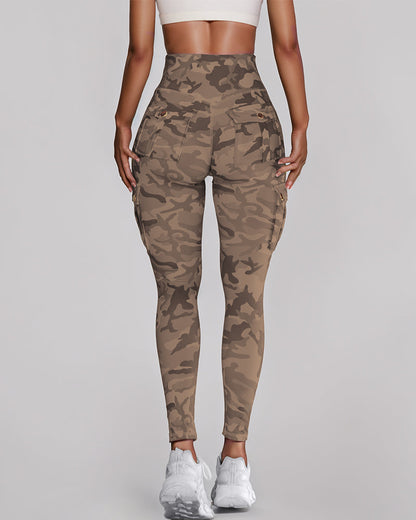 Trendy Camouflage High-Waist Leggings with Pockets and Stretch Fabric - Jamota