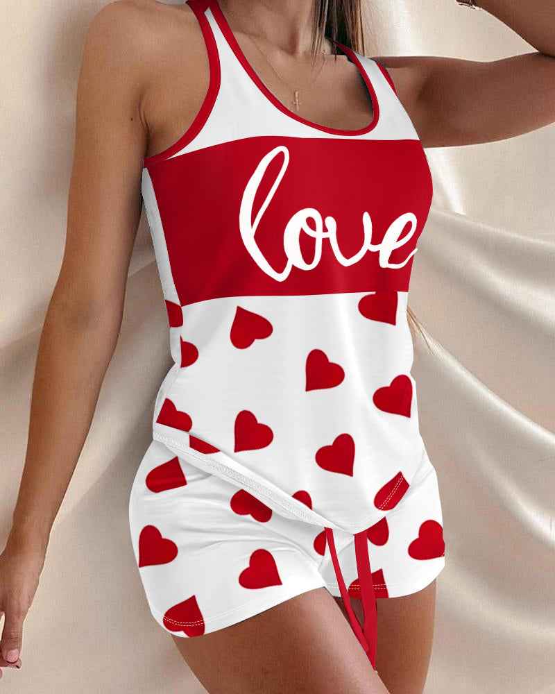 Cozy Heart Print Pajama Set | Soft Fabric & Adjustable Drawstring Wais