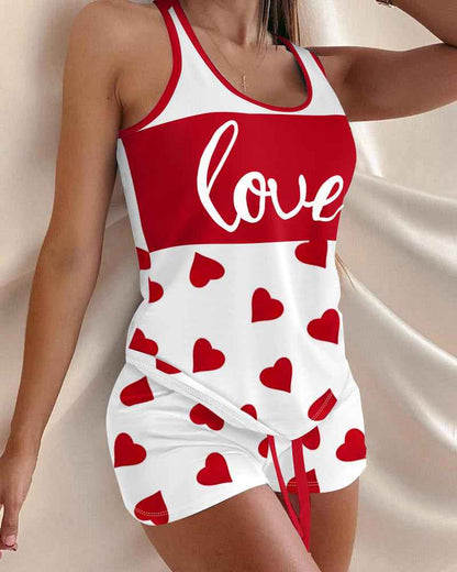 Cozy Heart Print Pajama Set | Soft Fabric & Adjustable Drawstring Wais
