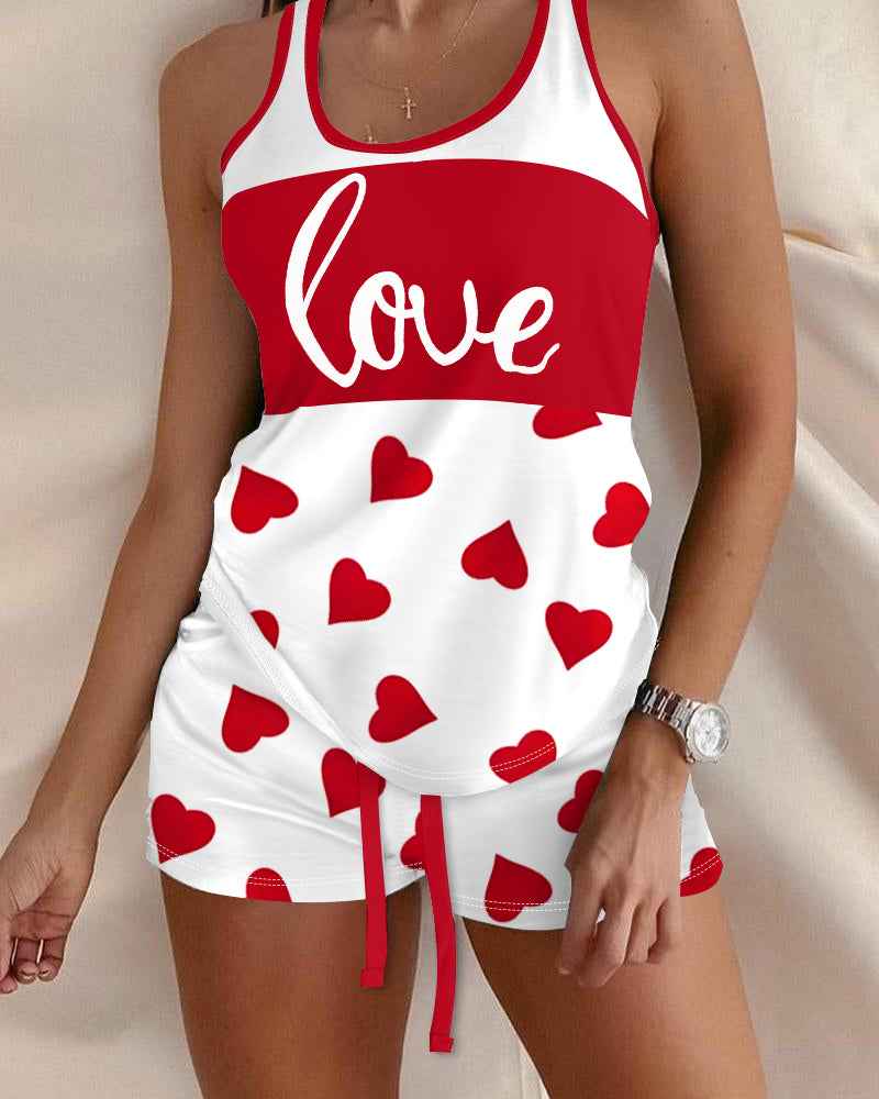 Cozy Heart Print Pajama Set | Soft Fabric & Adjustable Drawstring Wais