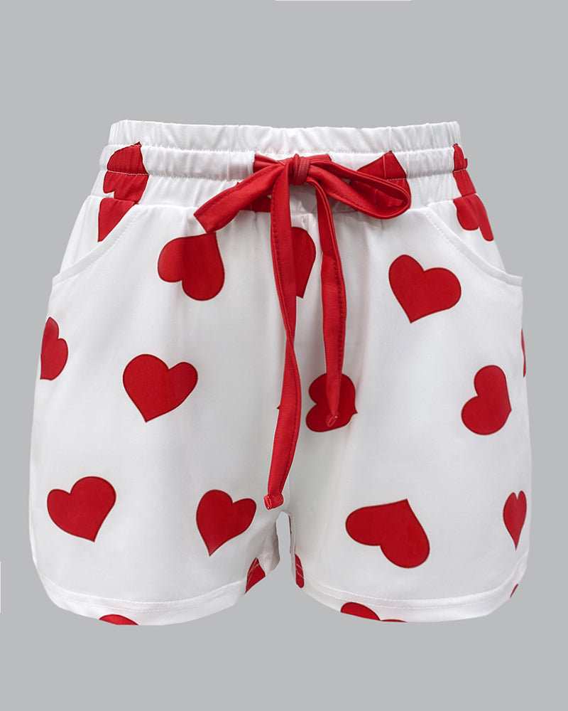 Cozy Heart Print Pajama Set | Soft Fabric & Adjustable Drawstring Wais