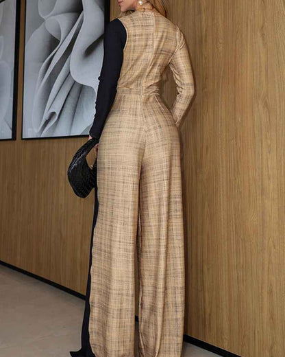 Stylish Colorblock Casual Jumpsuit with Pockets & Adjustable Straps - Jamota