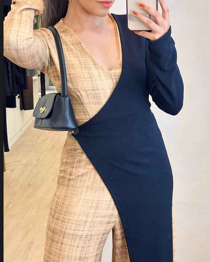 Stylish Colorblock Casual Jumpsuit with Pockets & Adjustable Straps - Jamota