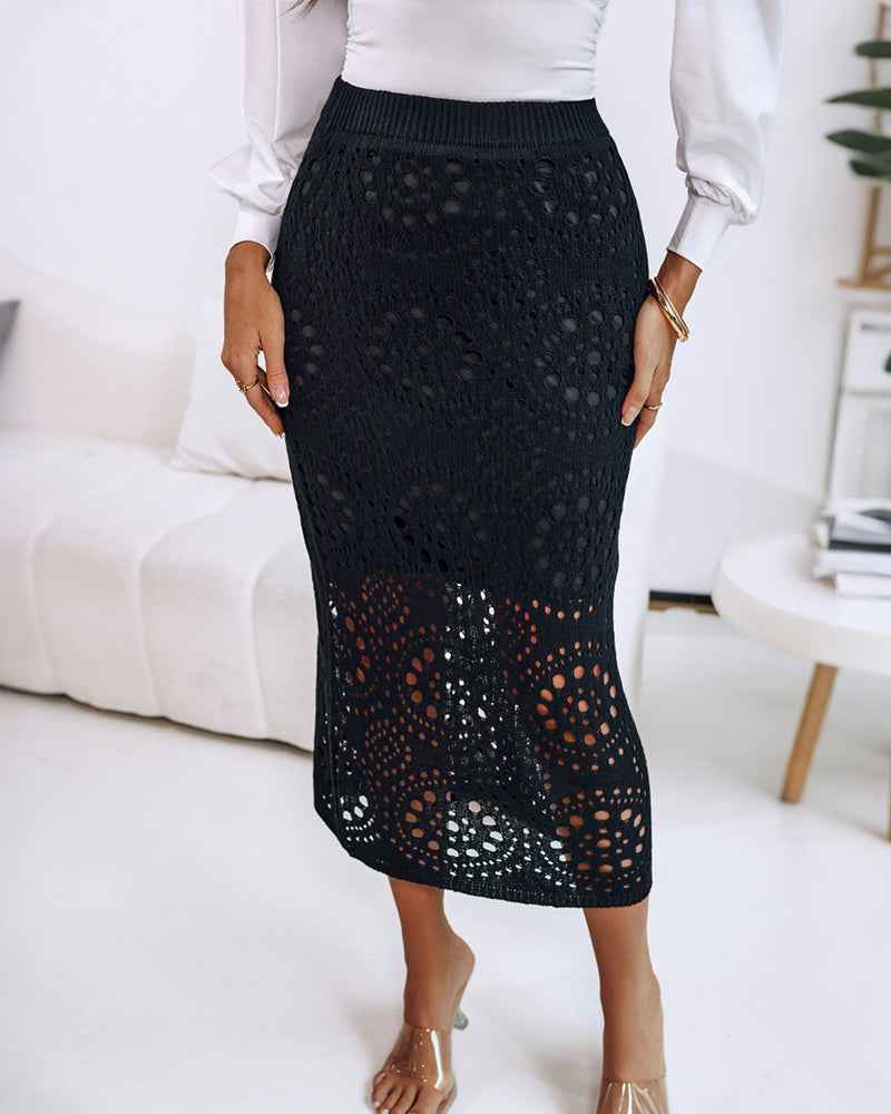 Stylish Comfortable Midi Skirt with Pockets and Elastic Waistband