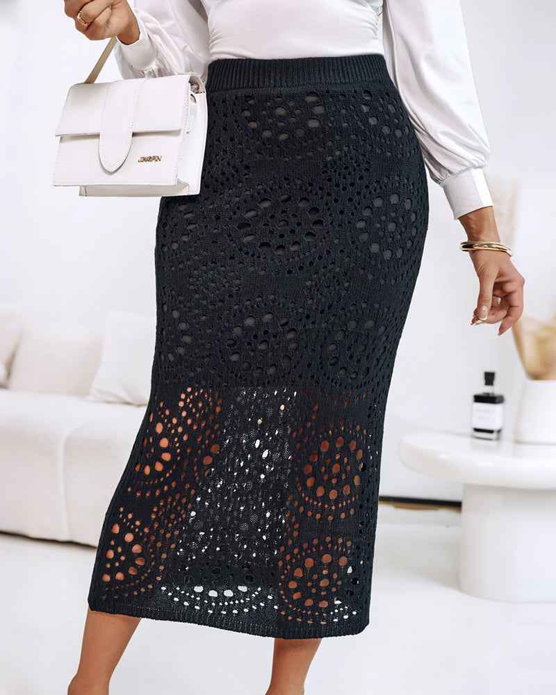 Stylish Comfortable Midi Skirt with Pockets and Elastic Waistband