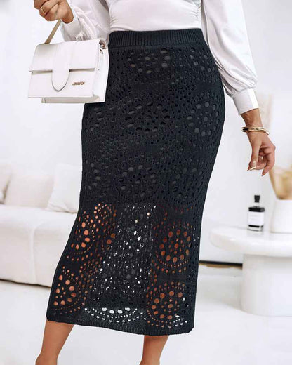 Stylish Comfortable Midi Skirt with Pockets and Elastic Waistband