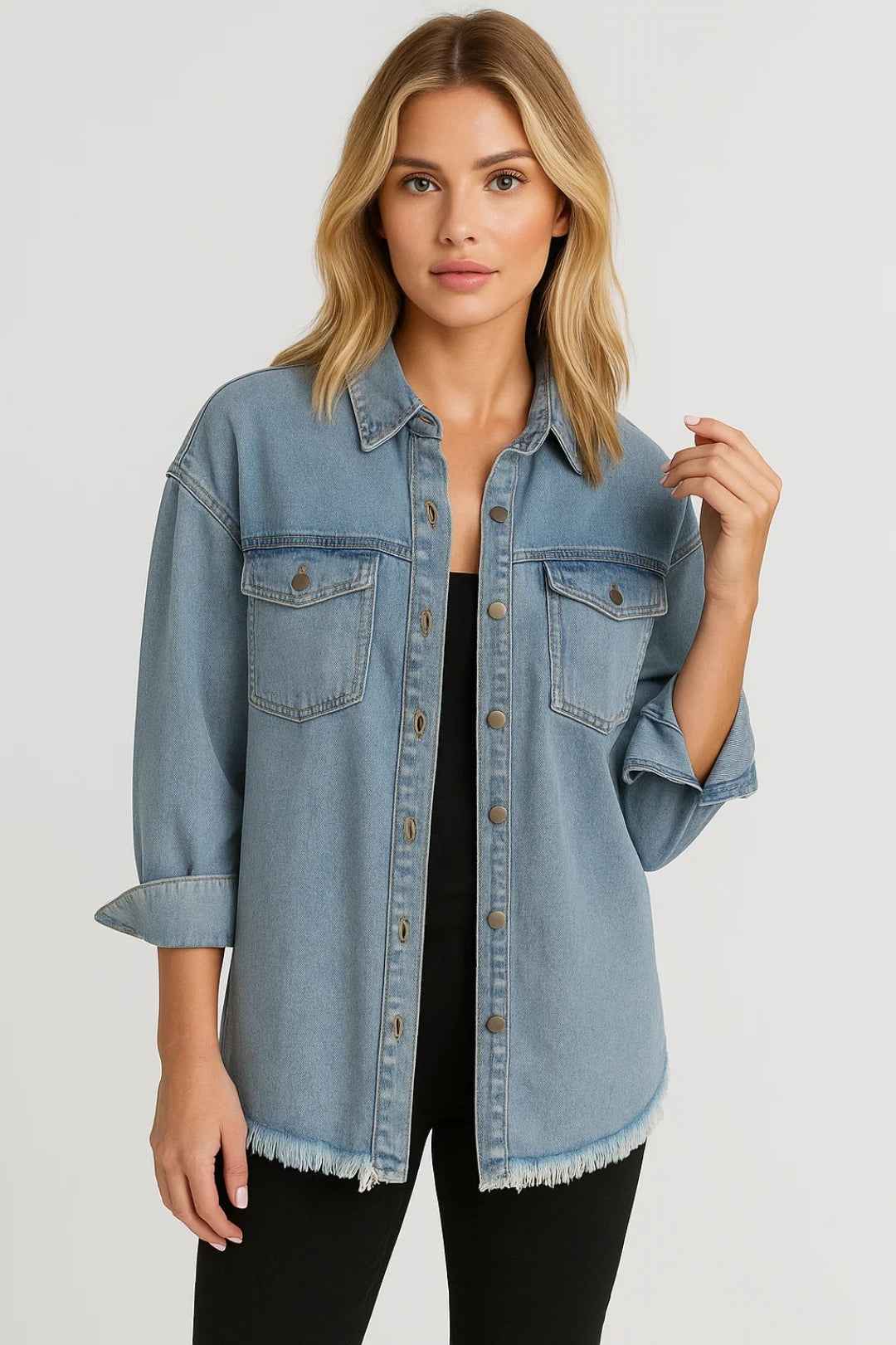 Stylish Relaxed Denim Blouse with Button Details and Soft Fabric - Jamota