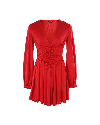 Stylish Flowy A-Line Party Dress with Elegant Sleeves & Pockets - Jamota