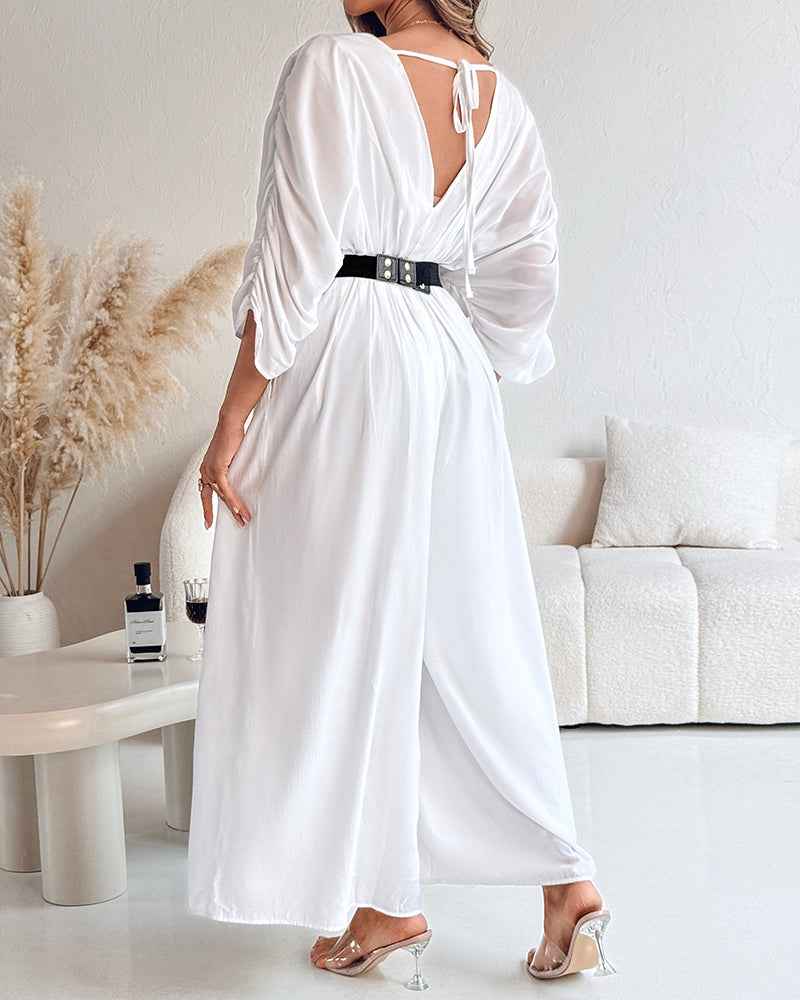 Elegant Casual Backless Jumpsuit with Adjustable Straps & Wide Legs