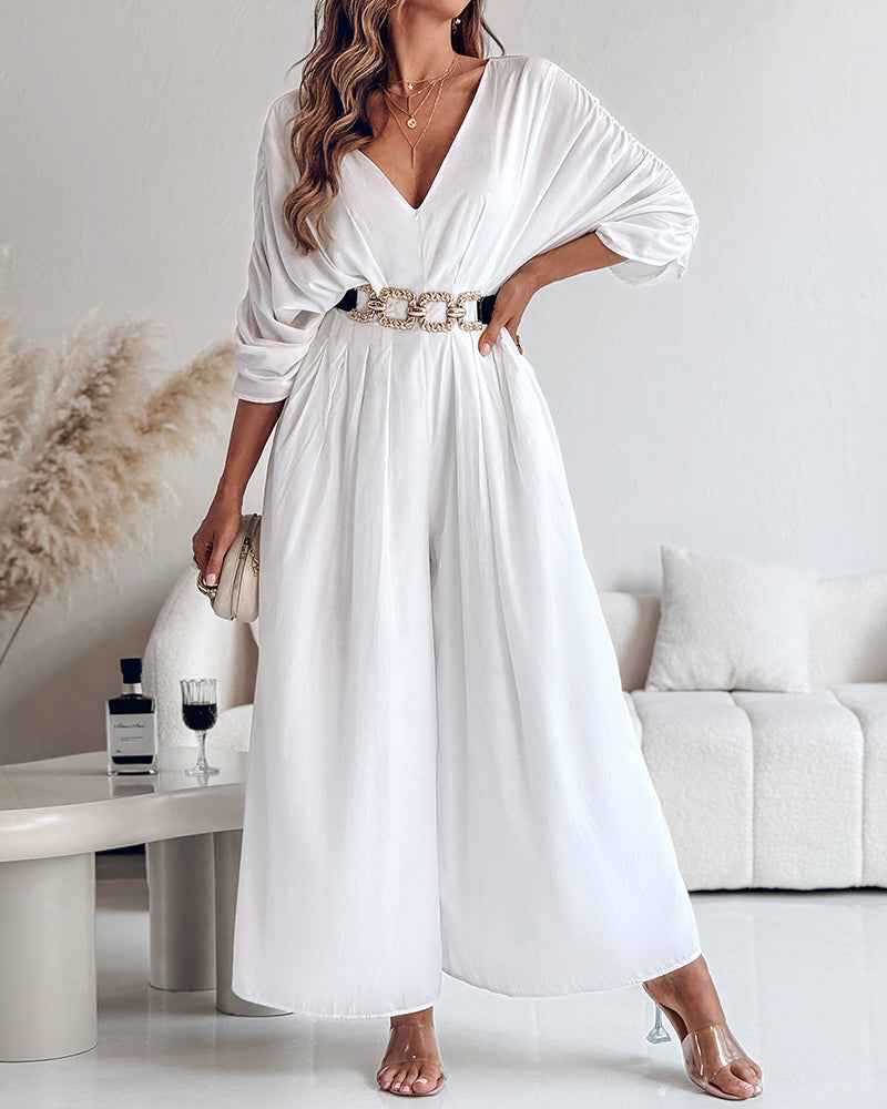 Elegant Casual Backless Jumpsuit with Adjustable Straps & Wide Legs