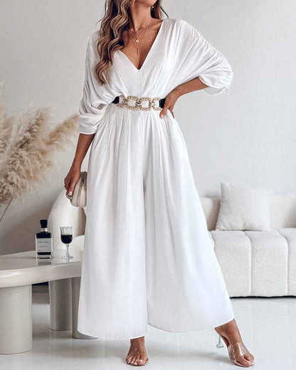 Elegant Casual Backless Jumpsuit with Adjustable Straps & Wide Legs