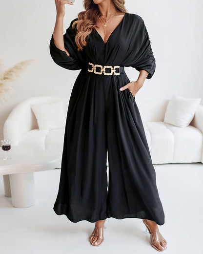 Elegant Casual Backless Jumpsuit with Adjustable Straps & Wide Legs