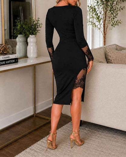 Elegant Chic Evening Dress with Lace Details and Flattering Fit - Jamota