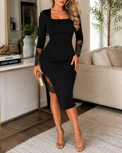 Elegant Chic Evening Dress with Lace Details and Flattering Fit - Jamota